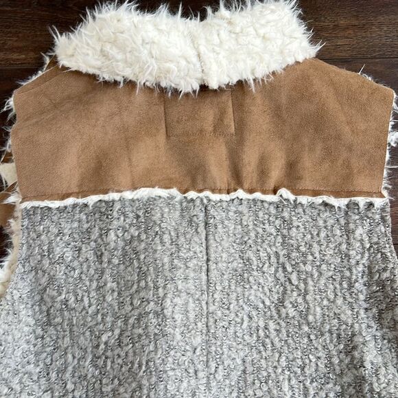 Saturday Sunday Anthropologie Faux Suede Sherpa Moto Long Zip Vest Cozy Western - Picture 8 of 14